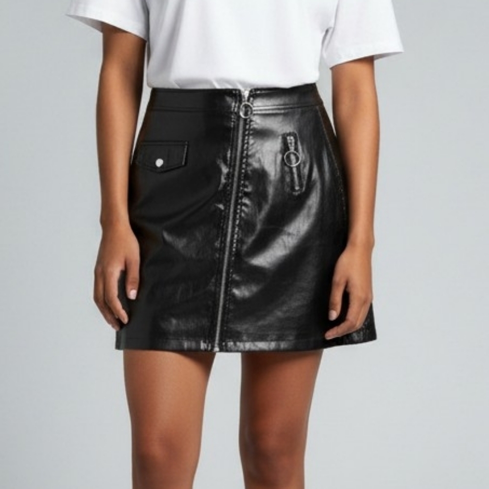 Alcea Rocea Black Faux Leather A-line Mini Skirt Size Large